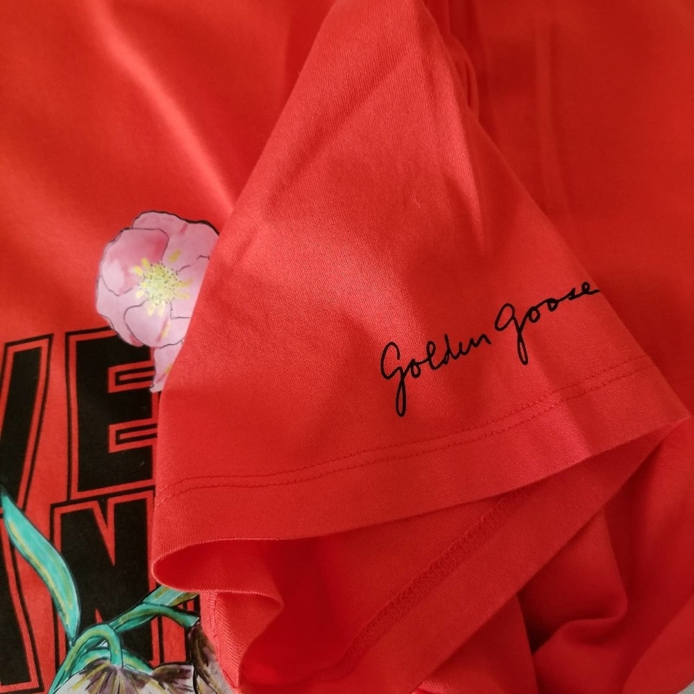 Golden Goose Floral Print Red Short Sleeve T-shirt Size XS - Picture 4 of 6